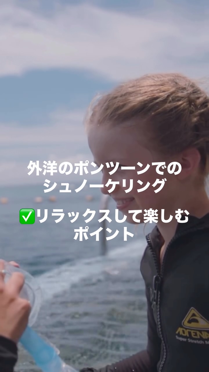 外洋のポンツーンで、リラックスしてシュノーケリングを楽しむポ ...